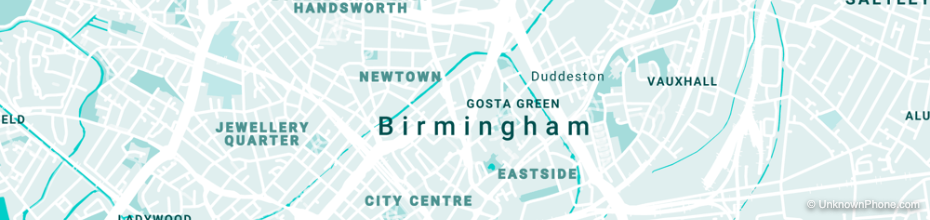 0121 area code map (Birmingham, United Kingdom)