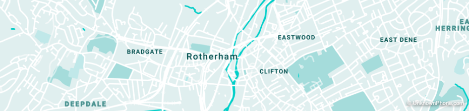 01709 area code map (Rotherham, United Kingdom)