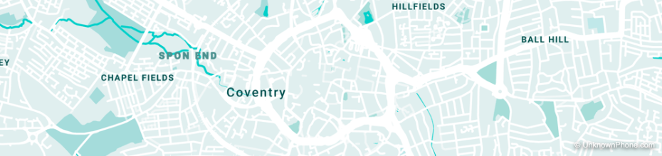 024 area code map (Coventry, United Kingdom)